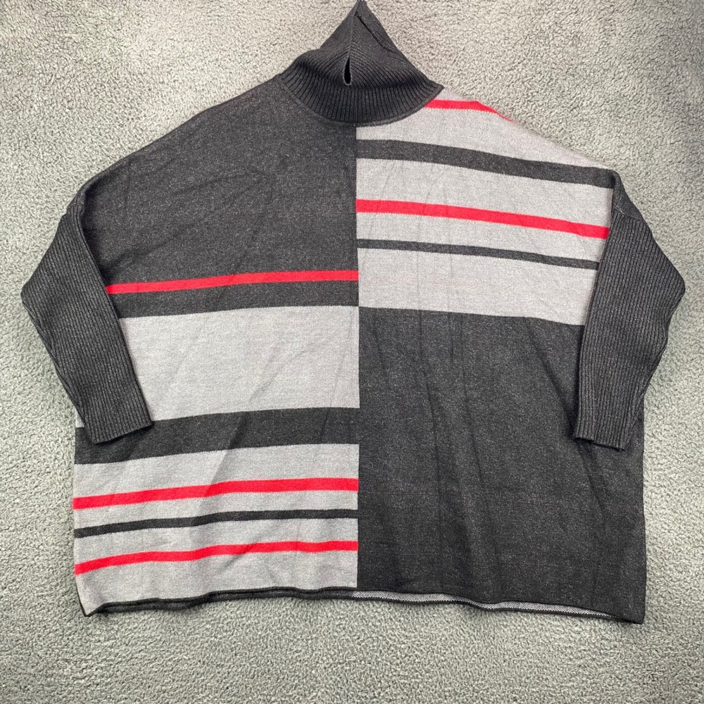 JOSEPH A. Women's Gray Red Stripe‎ Geometric Turtleneck Sweater Size S